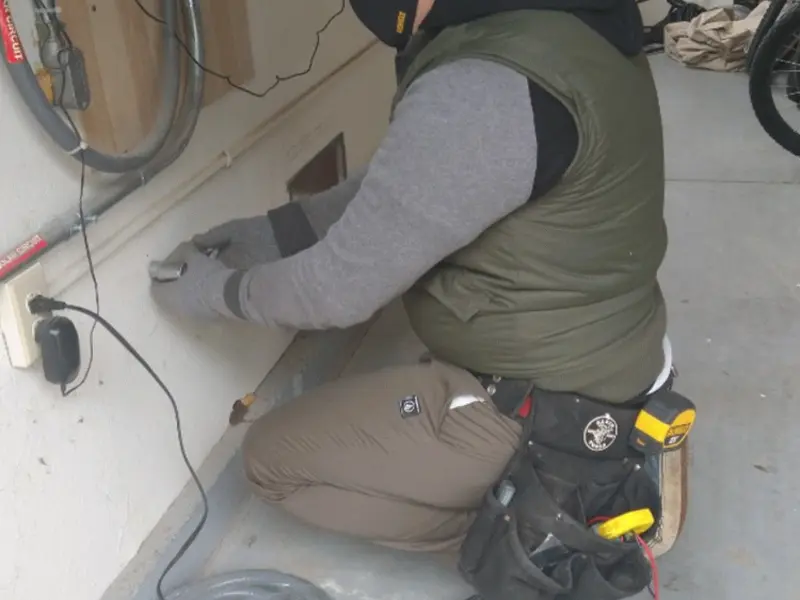 Electrician performing outlet wiring in a Ada garage